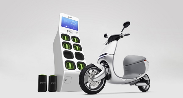 Gogoro electric scooter and battery kiosk